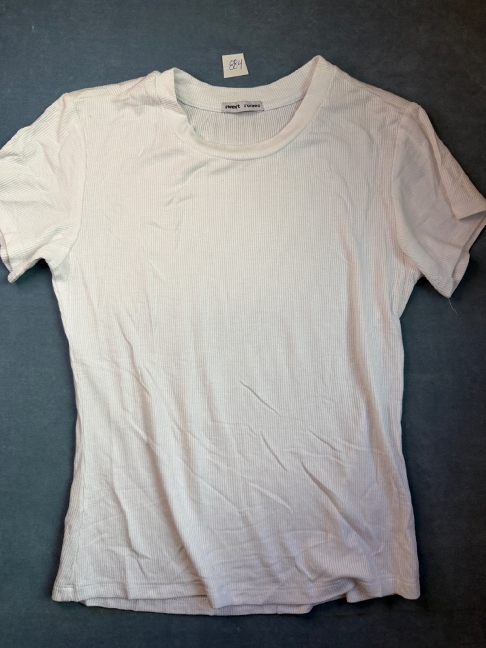 Sweet Romeo White Ribbed Short Sleeve Crew Tee